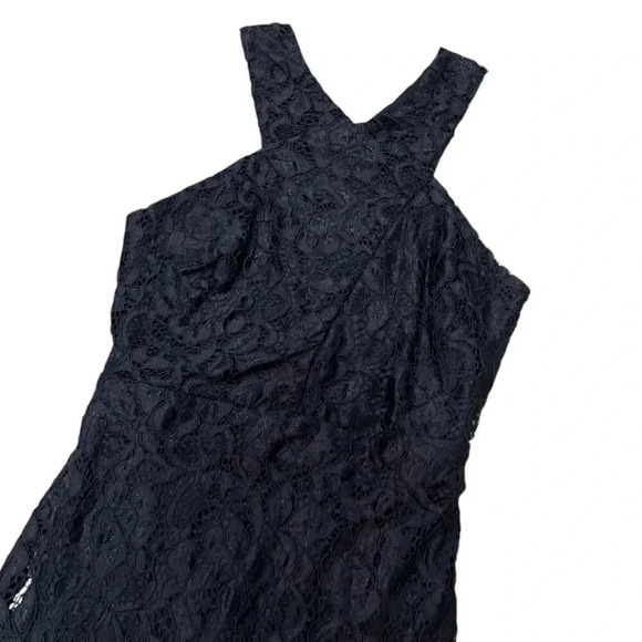 Sam Edelman Black Sleeveless Halter Neck Lace Midi Sheath Dress 2 - Picture 3 of 5